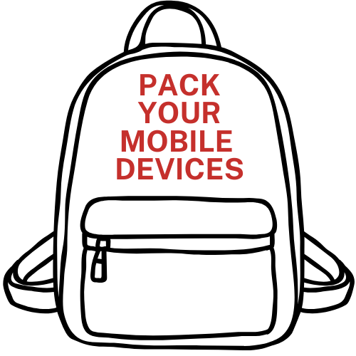 Image of backpack with words "Pack your mobile device"