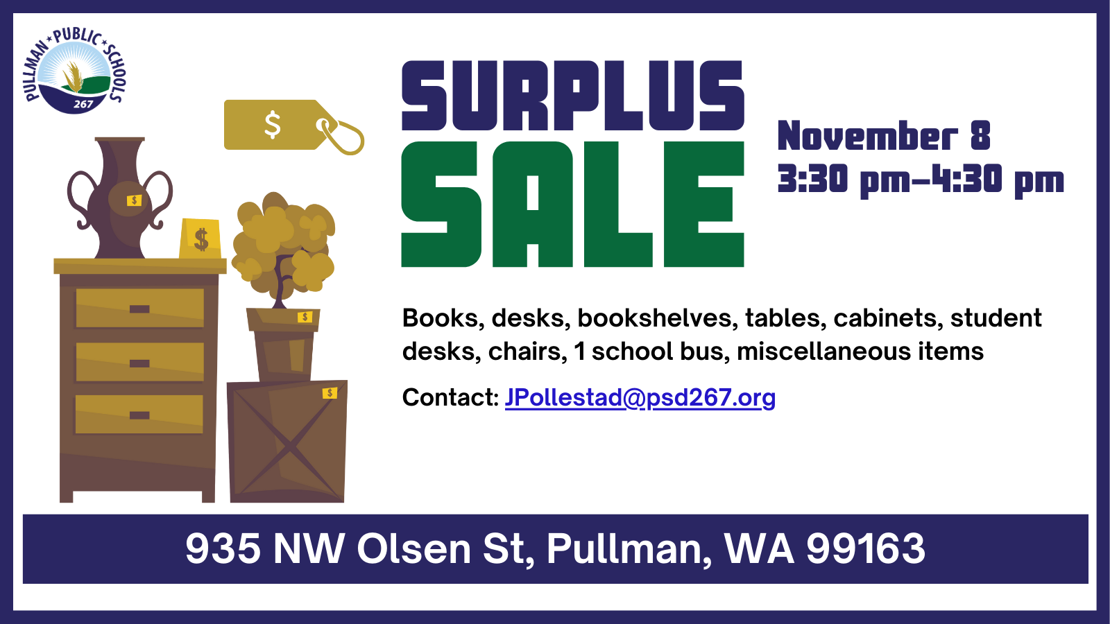 This is the image for the news article titled Pullman Public Schools Surplus Sale