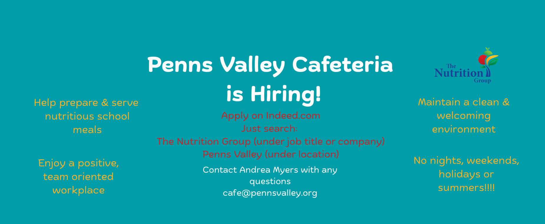 Penns Valley cafeteria is hiring!