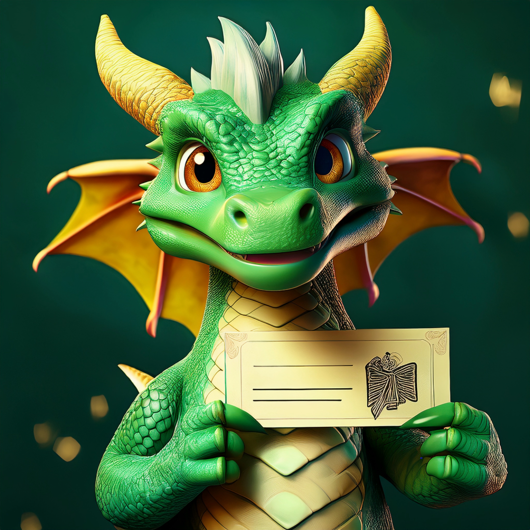Dragon holding a graduation ticket