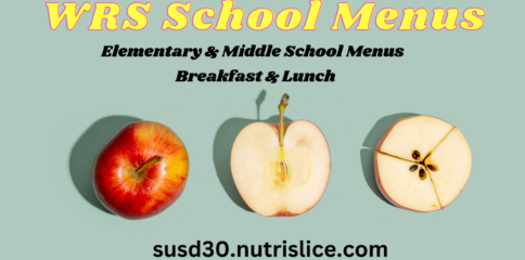 Image of 3 apples and link to the school menus.