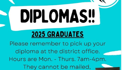 A FLYER FOR SDPA DIPLOMAS FOR GRADUATES. LETTING THEM KNOW WHERE THEY CAN PICK THEM UP. IN BLACK IN TEAL COLOR.