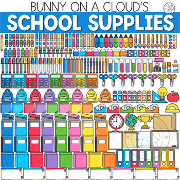 School Supplies Clipart by Bunny On A Cloud by Bunny On A Cloud | TpT