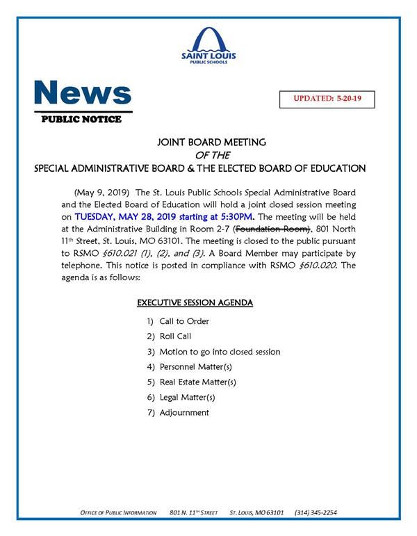 May 28, 2019 Joint Closed Session Board Meeting 