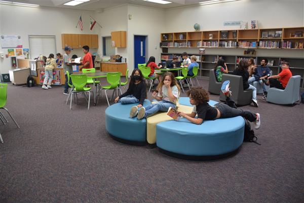 Students enjoying the new furniture