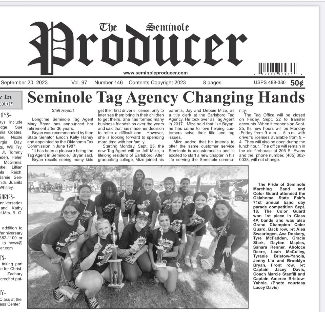 SHS Color Guard made the front page!! 