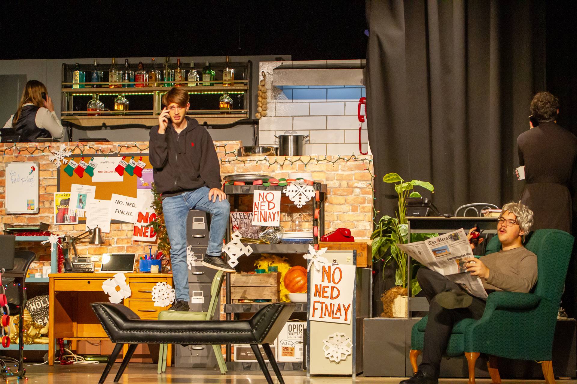 Sharpsville High School students performing in the fall play Fully Committed