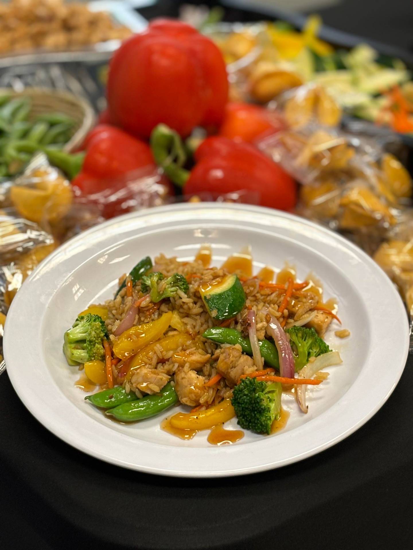 Stir fry on a white plate