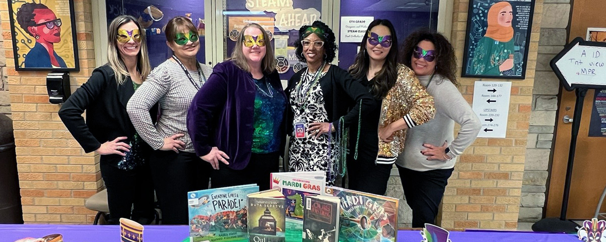 Business and Superintendent's Office staff greet teachers during Tuesday professional learning 