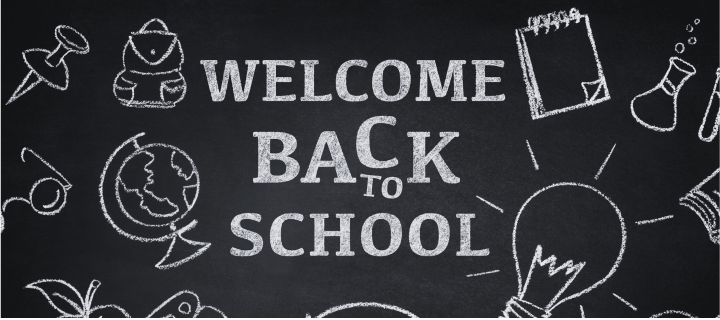 white text on black background: welcome back to school