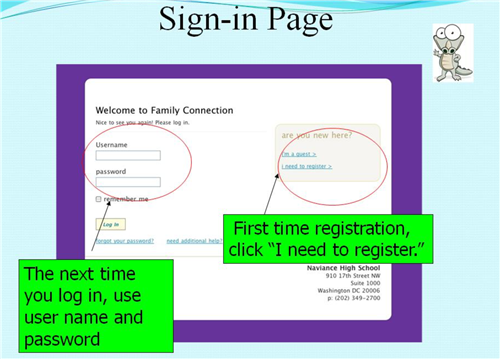 Image of a website page for Signing into Naviance 