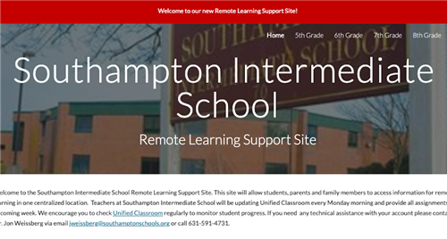 Image of Southampton intermediate School remote learning website header  