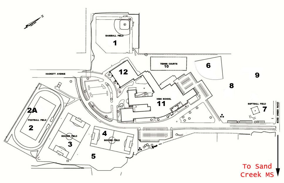 map depicting athletic fields at Colonie Central High School