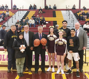 group photo of Steck with south colonie officials and atheltes