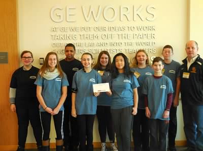 Students in front of sign