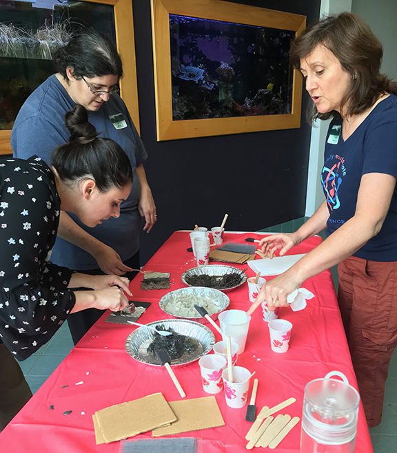 three woman work on a science experiment