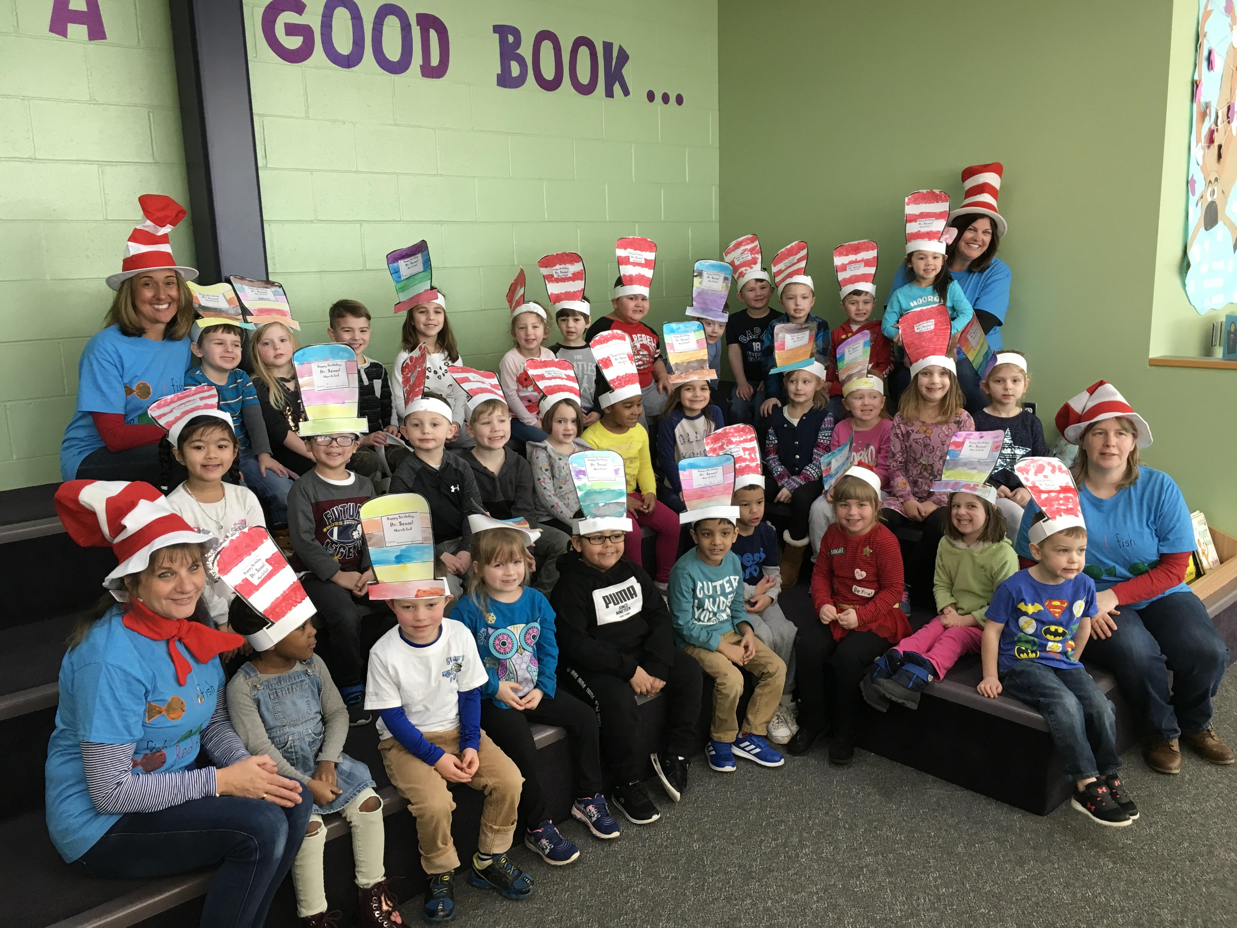 group of students dressed in dr. Seuss gear