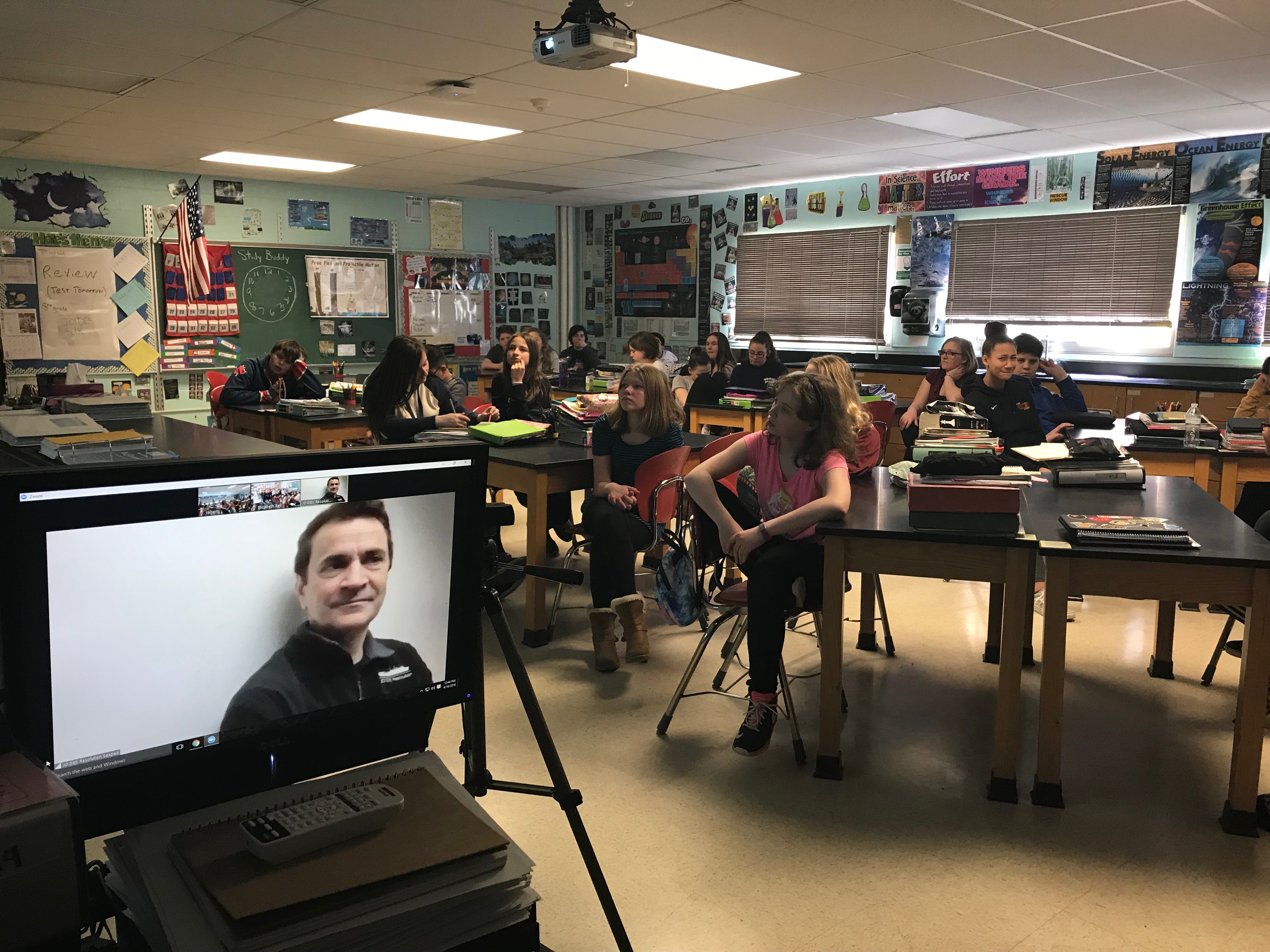 group of student video conferencing in class