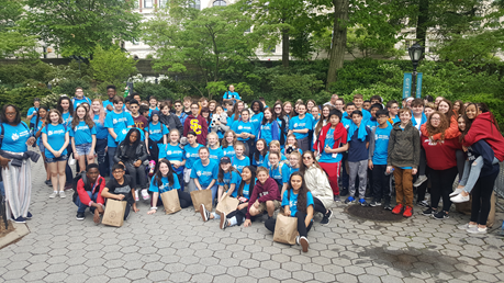 group of students pose in Central Park