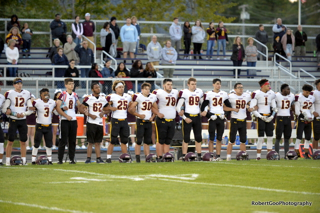 football players lined up on sidelines