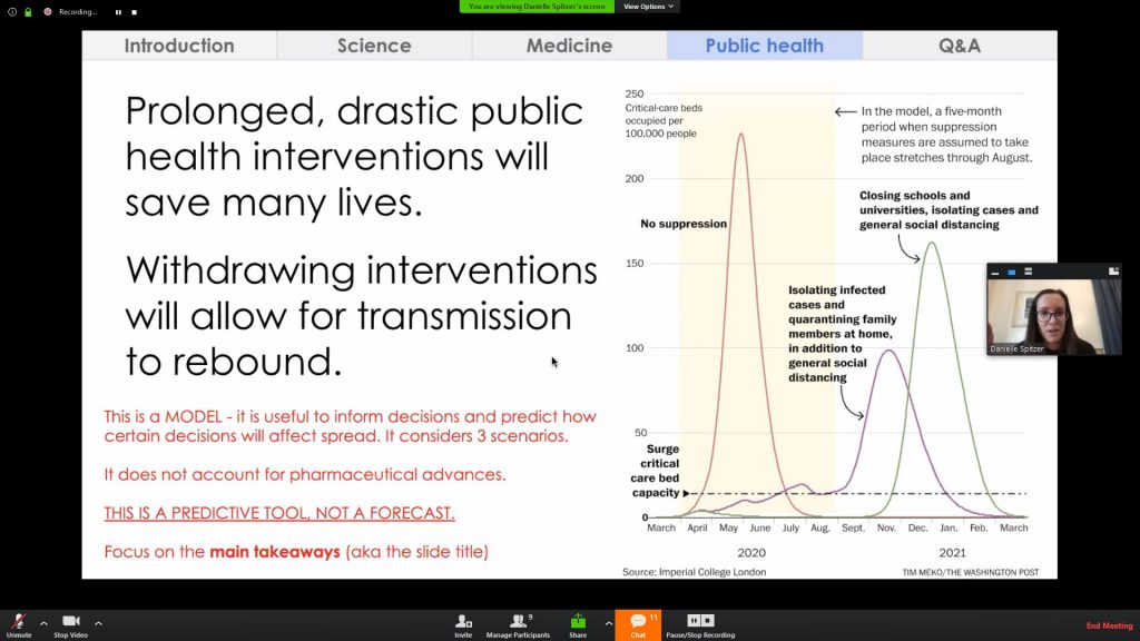 Picture of a slide from the on-line presentation about COVID-19