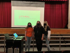 Colonie Central High School iCare program members pictured with Capital Region NY Chapter of the American Foundation for Suicide Prevention Area Director Sandra Goldmeer on Friday, October 22.