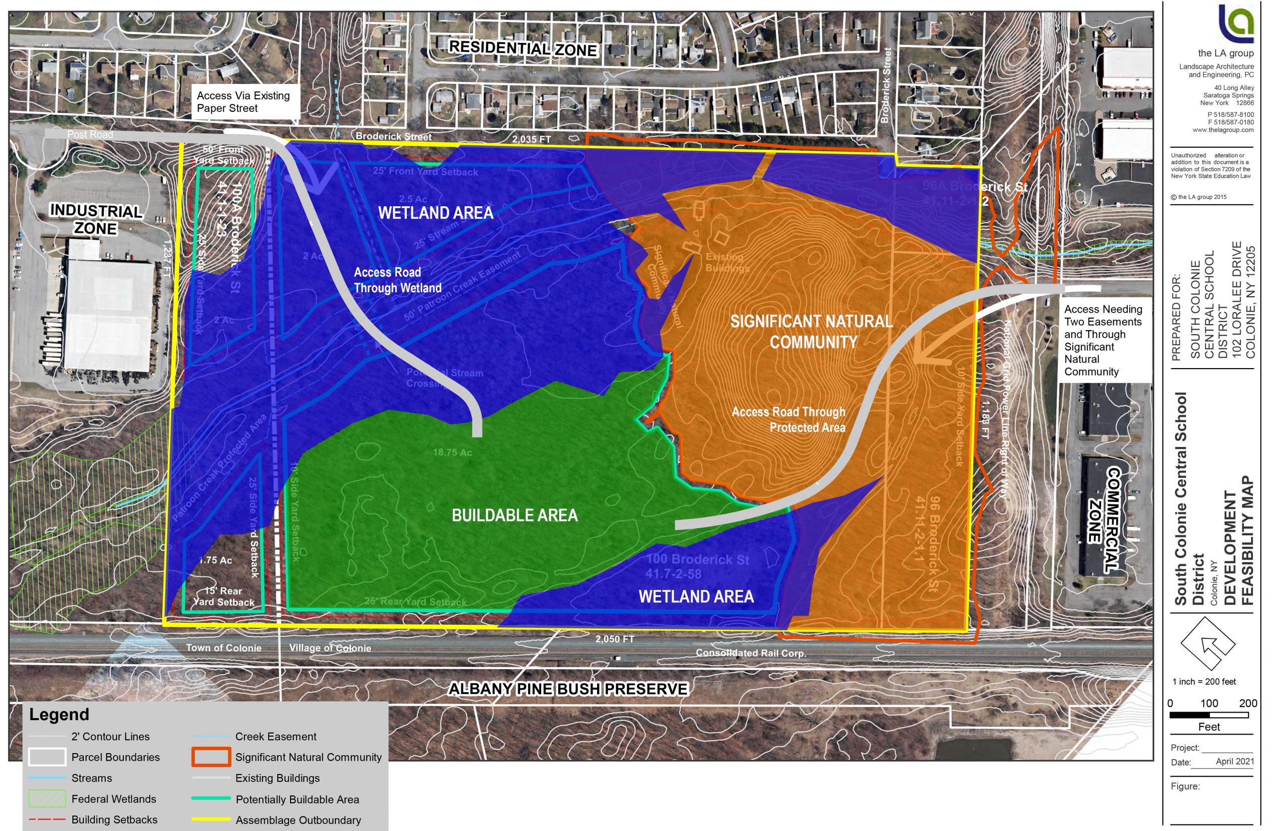 A picture of the Broderick Street Property showing the buildable area compared to the Wedlands and Natural Community