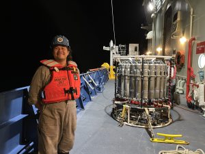 Scientists showing off the site