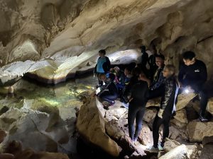 Group of people in caves