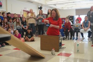 Shaker Road Elementary Teachers conduct the Championship for the Egg Car Races