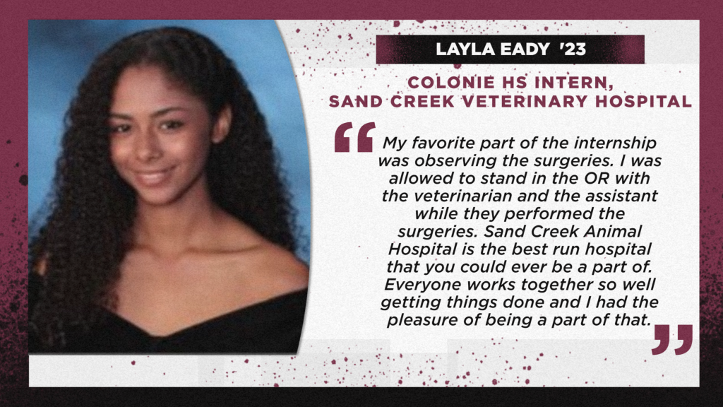 Layla Eady, Colonie HS Intern Sand Creek Veterinary Hospital