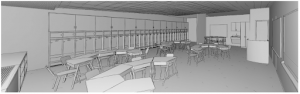 Black and white rendering of elementary pilot classroom