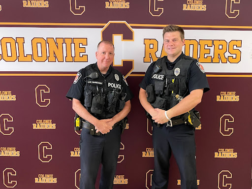 Longstanding SRO Officer Germain stands with new CCHS SRO Officer Berkery.