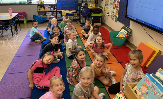 Saddlewood Kindergarten students show off their smiles during the first week of school.