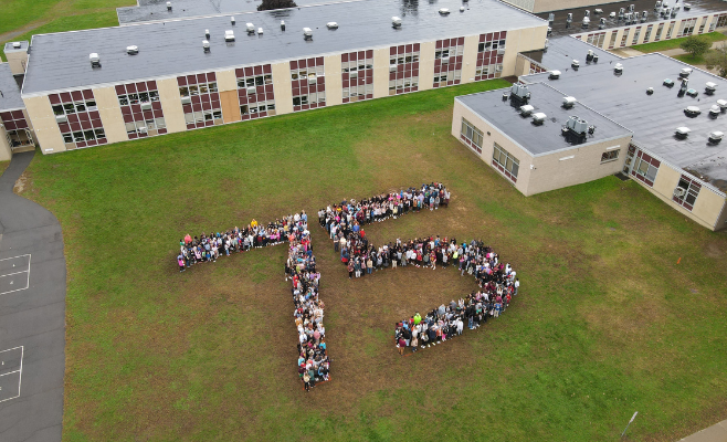 The entire Lisha Kill student body came together to create the number 75 in honor of the district's 75th anniversary