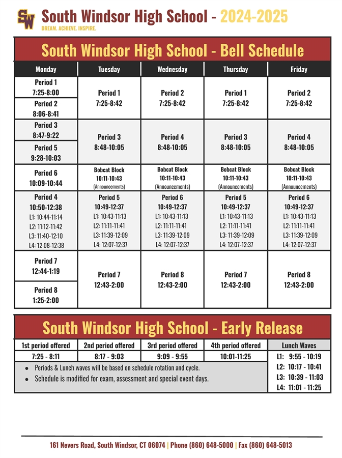 2024-2025 SWHS Bell Schedule
