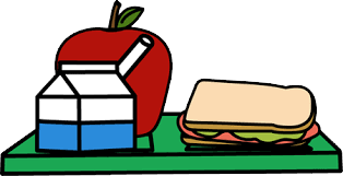 School lunch tray with an apple, milk and sandwich.