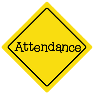 Yellow warning sign that reads "Attendance".