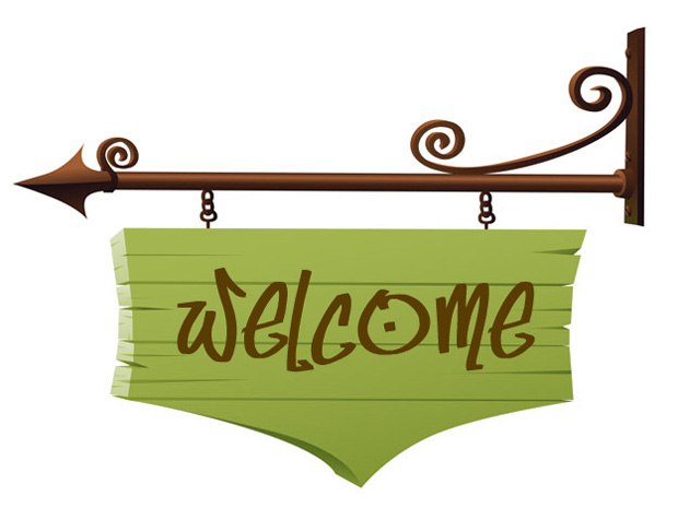 Decorative wall sign that reads "Welcome".