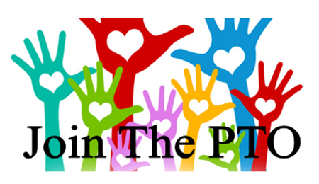 Raised hands with hearts in the palms of the hands. Across the bottom reads "Join the PTO". Raised hands with hearts in the palms of the hands. Across the bottom reads "Join the PTO".