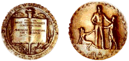 Front and back image of the Newbery Medal.