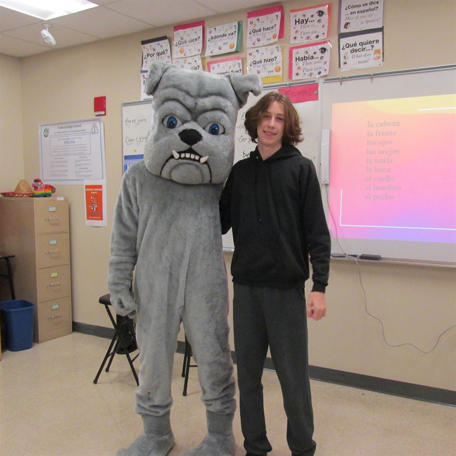 Bulldog of the Month with school mascot.