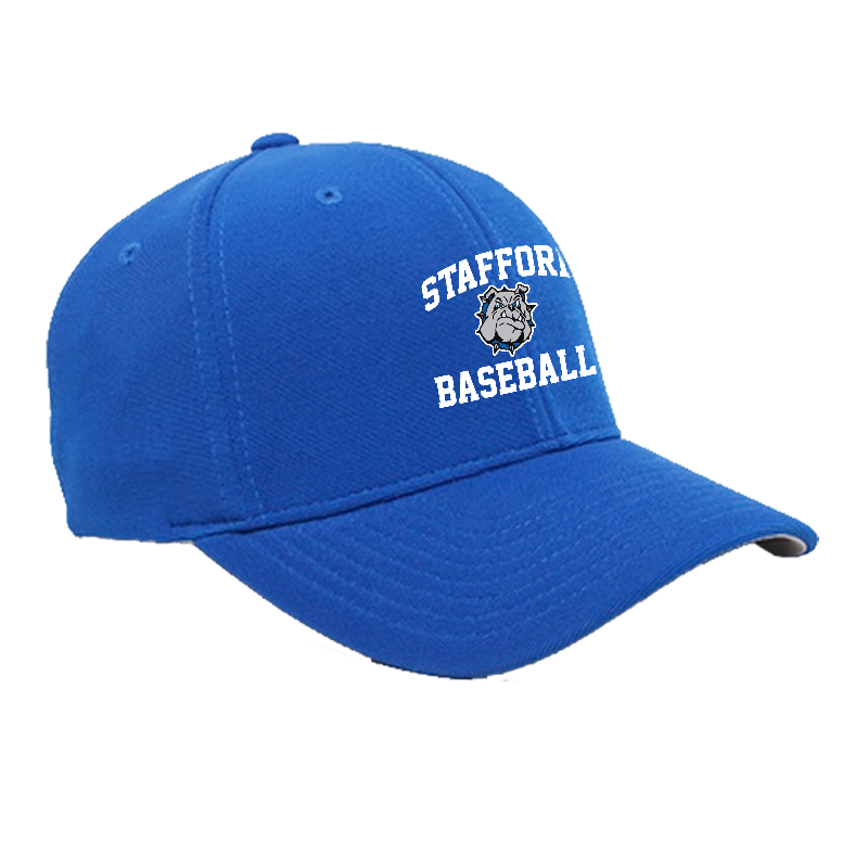 Blue baseball cap that has the high school mascot (Bulldog) in between "Stafford... Baseball".