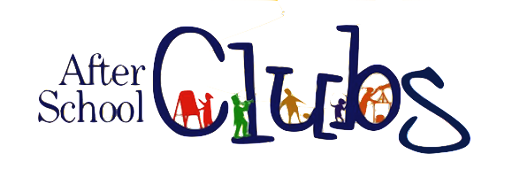 Title that reads "After School Clubs" with small images of children doing various activities (i.e. child painting with an easel, child playing a trumpet, and child playing ball).