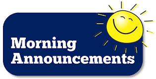Title that reads "Morning Announcements" with a sun in the upper right corner.