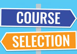 Street signs on a pole pointing in different directions. Top sign reads "Course" and bottom reads "Selection". Street signs on a pole pointing in different directions. Top sign reads "Course" and bottom reads "Selection".