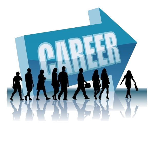 Arrow pointing to the right that reads "Career". In front of the arrow are silhouettes of men and women representing individuals going to work.