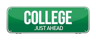 Street sign that reads "College Ahead".