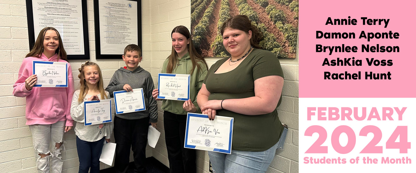 February Students of the Month: Annie Terry, Damon Aponte, Brynlee Nelson, AshKia Voss, Rachel Hunt