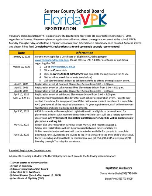 VPK registration information letter